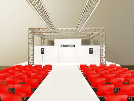 modern showroom with a red chairs and steel construction.の写真素材