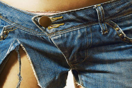 sexy jean shorts on a woman. Close-up.の写真素材