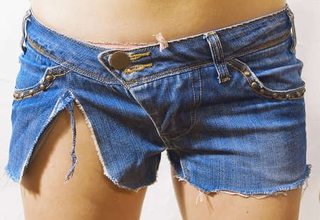 sexy jean shorts on a woman. Close-up.の写真素材