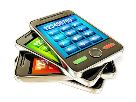 touchscreen mobile phone isolated on a white background.の写真素材