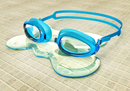 plastic goggles  for swimming on a tilesの写真素材