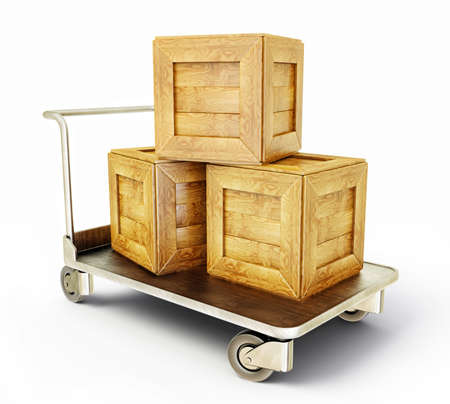 wooden box isolatede on a steel cartの写真素材