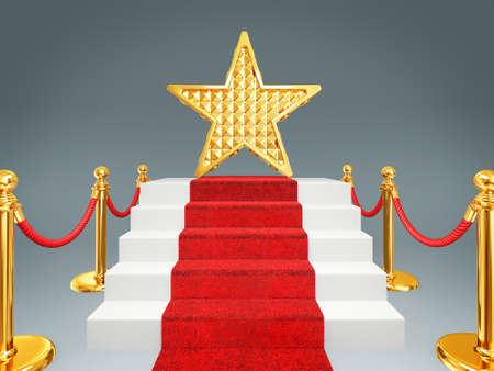 gold star on a red carpet. 3d imageの写真素材