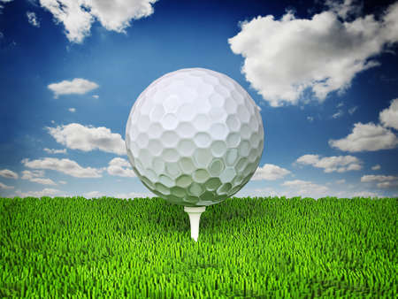 white golf ball on a grass. 3d illustrationの写真素材