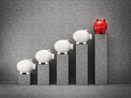 conceptual piggy graph isolated on a greyの写真素材