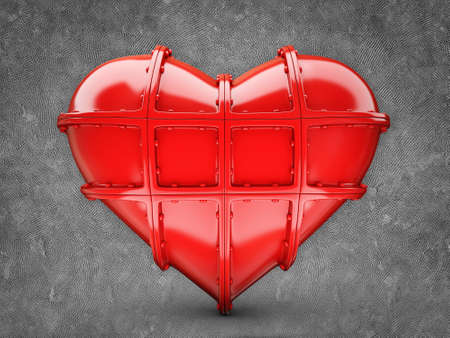 red conceptual heart isolated on a grey backgroundの写真素材
