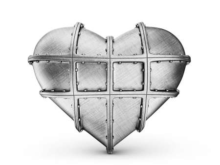 steel heart isolated on a white backgroundの写真素材