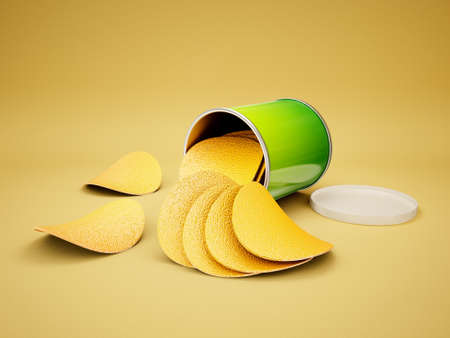 conceptual 3d chips isolated on a yellow backgroundの写真素材