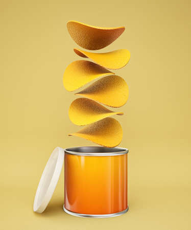 conceptual 3d chips isolated on a yellow backgroundの写真素材