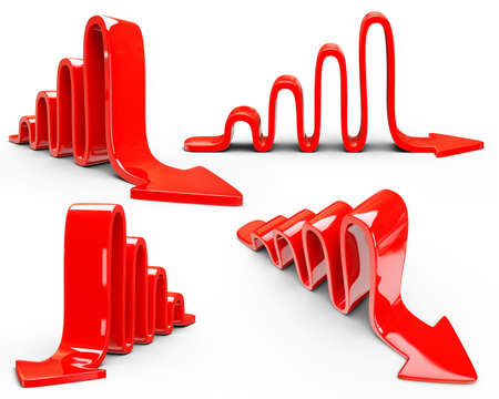 conceptual red arrows isolated on a white backgroundの写真素材