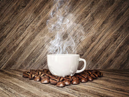 aroma coffee in a cup on a wooden backgroundの写真素材