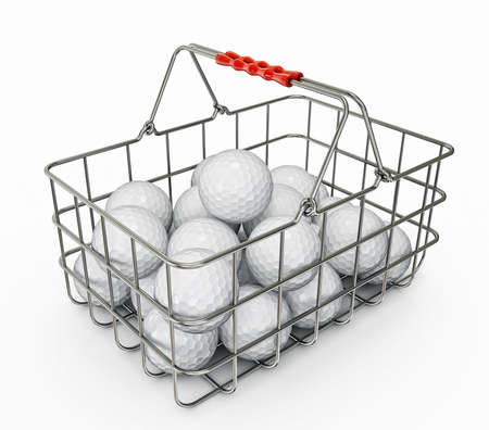 golf balls  in basket isolated on a whiteの写真素材