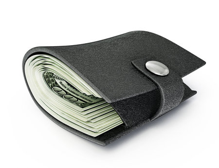 black fat wallet isolated on a white  background
