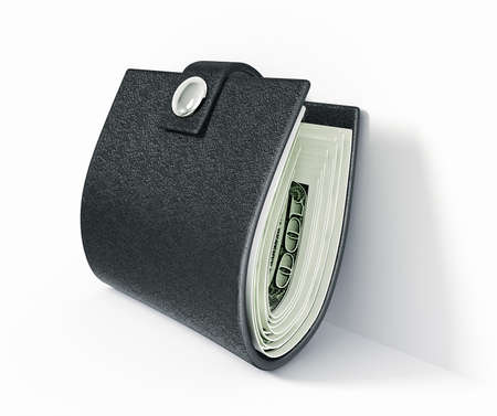 black wallet isolated on a white  backgroundの写真素材