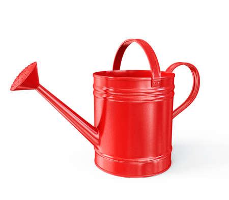 red watering can isolated on a white backgroundの写真素材