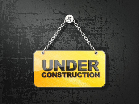 yellow board on a black background. under construction
