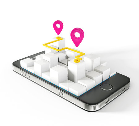 mobile map isolated on a white backgroundの写真素材