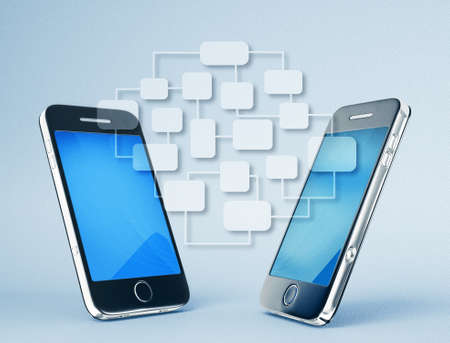 modern smartphones  isolated on a blue backgroundの写真素材