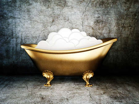 vintage bathtub in room with grunge wallの写真素材