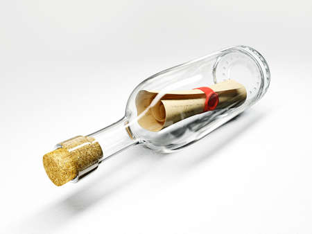 mail in glass bottle isolated on a whiteの写真素材