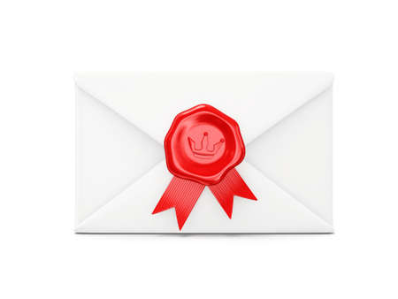 envelope with a wax stamp isolated on whiteの写真素材