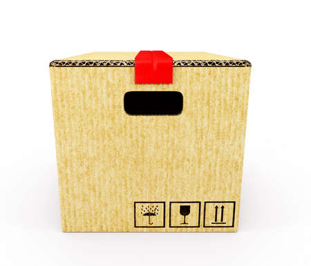 yellow cardboard isolated on a white backgroundの写真素材