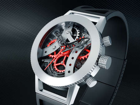 skeleton watch isolated on a black backgroundの写真素材