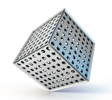 metal cube isolated on a white backgroundの写真素材