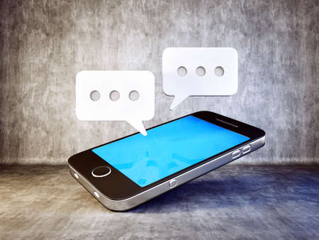 modern smartphone isolated on a concrete backgroundの写真素材
