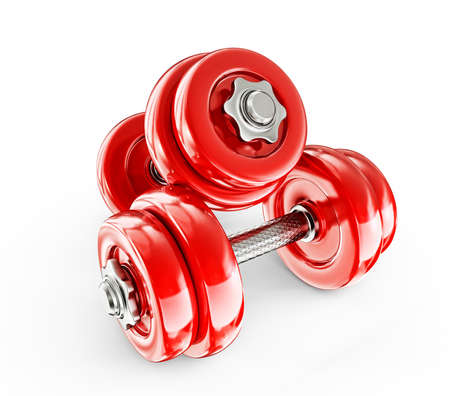 Big red dumbbells isolated on a white backgroundの写真素材