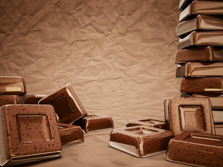 blocks  milk chocolate on a white backgroundの写真素材