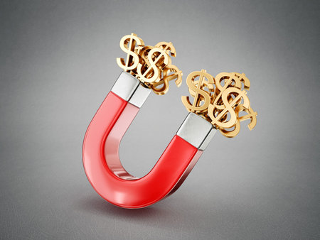 magnt attract money concept isolated on a greyの写真素材