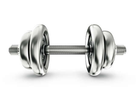 chrome dumbbells isolated on a white backgroundの写真素材