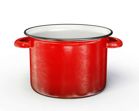 red saucepan isolated on a white backgroundの写真素材