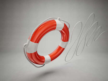 lifebuoy isolated on a grey background. 3d illustrationの写真素材