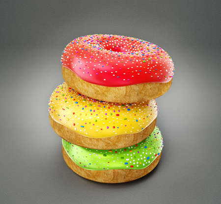 colorful donuts  isolated on a grey backgroundの写真素材