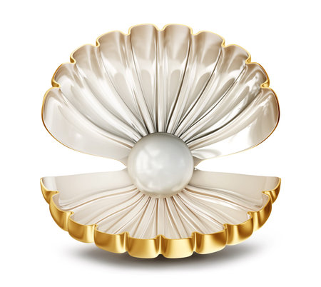 big shell with pearl on a white background