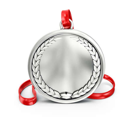 silver medal isolated on a white backgroundの写真素材