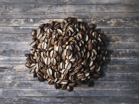 coffee beans isolated on a wooden  background