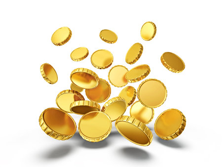 golden coins isolated on a white background 3d illustrationの写真素材