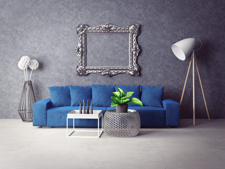 modern interior room with nice furniture. 3d illustration