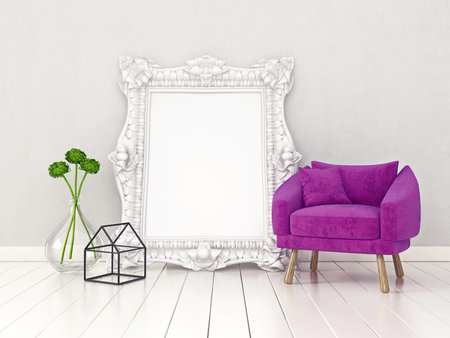 modern interior room with nice furniture. 3d illustration