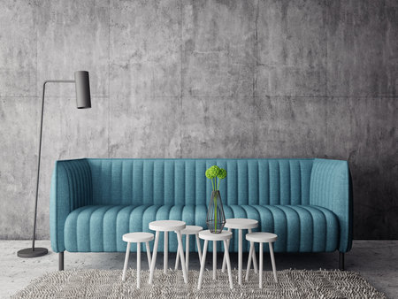 Modern interior room with nice furniture. 3d illustration
