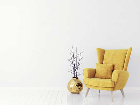 Yellow armchair isolated on a white. 3d illustrationの写真素材