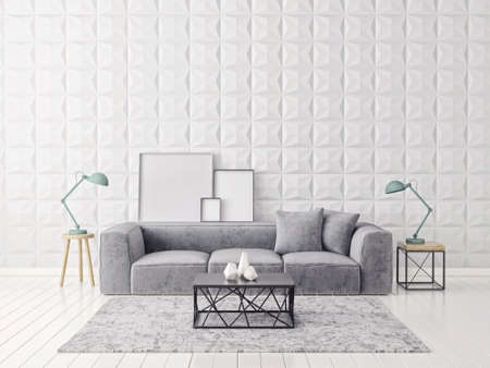 Modern interior room with nice furniture. 3d illustrationの写真素材