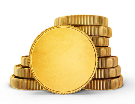 gold coins isolated on a white. 3d illustrationの写真素材