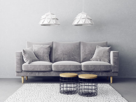modern interior room with nice furniture. 3d illustration