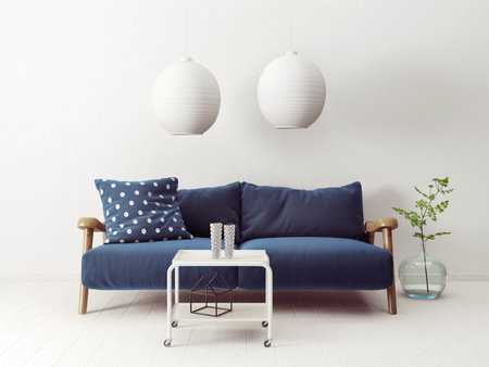 modern scandinavian  interior. sofa in living room. 3d render. 3d illustrationの写真素材