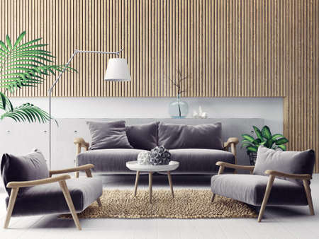 modern scandinavian  interior.  3d render. high resolutionの写真素材