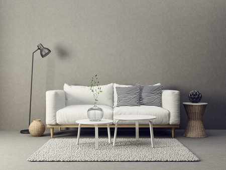 modern living room interior with furniture. 3d illustration